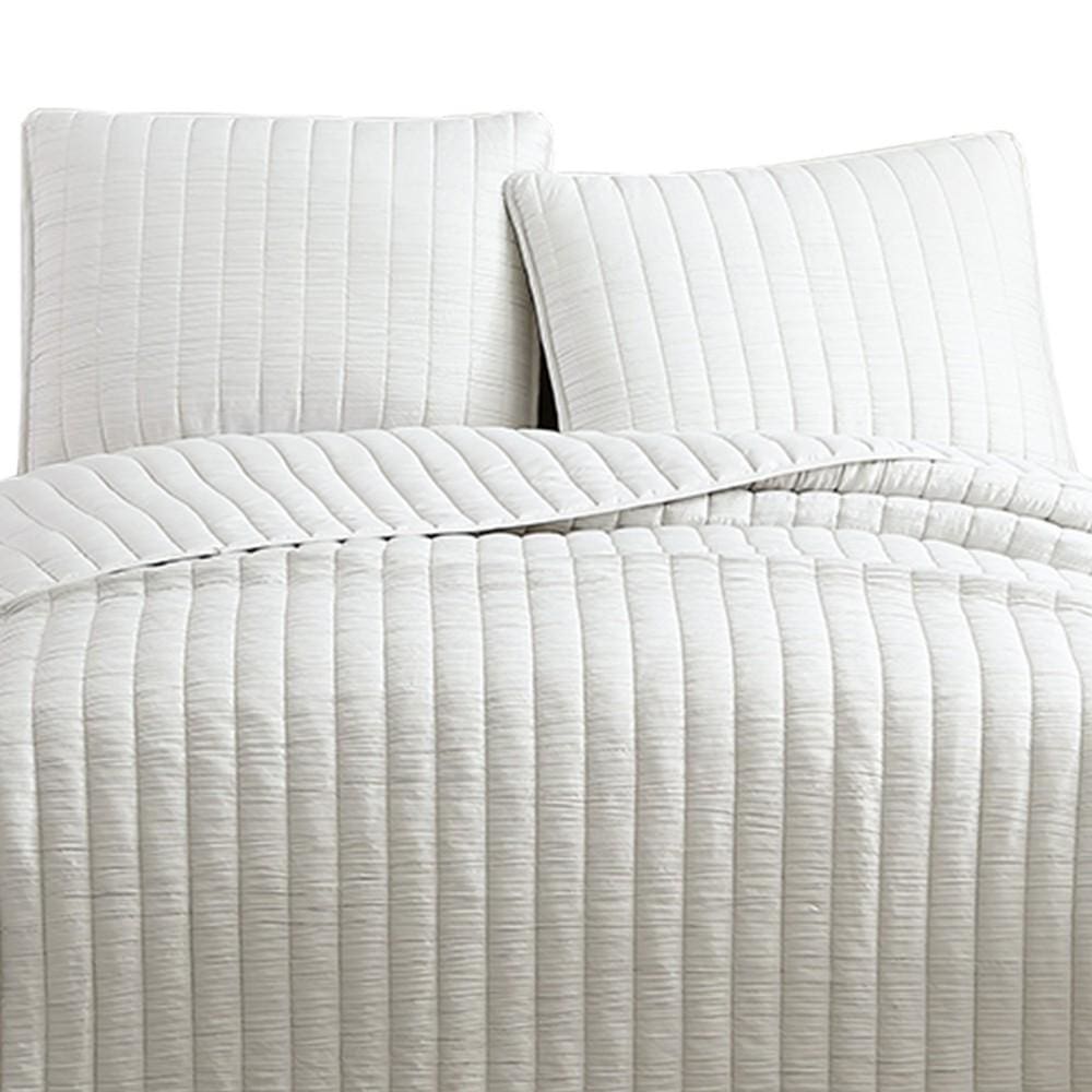 3 Piece Crinkles King Size Coverlet Set with Vertical Stitching White By Casagear Home BM225247