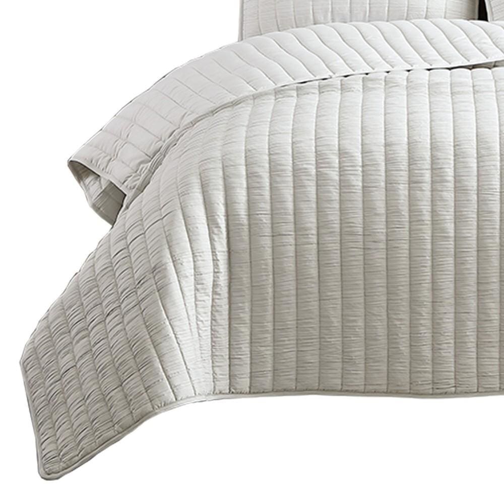 3 Piece Crinkles King Size Coverlet Set with Vertical Stitching White By Casagear Home BM225247