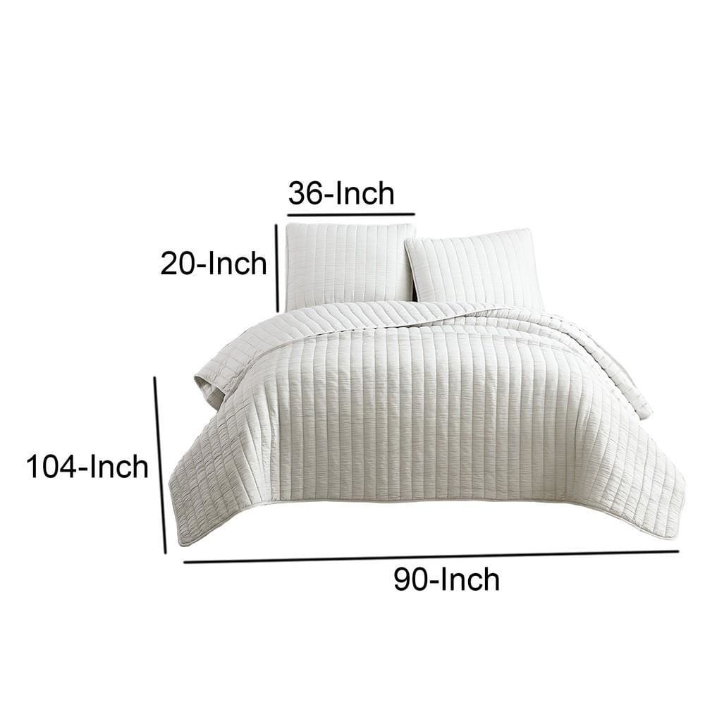 3 Piece Crinkles King Size Coverlet Set with Vertical Stitching White By Casagear Home BM225247