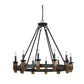 12 Bulb Round Metal Chandelier with Candle Lights and Wooden accents, Black By Casagear Home