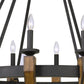 12 Bulb Round Metal Chandelier with Candle Lights and Wooden accents Black By Casagear Home BM225616