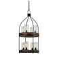 Two Tier Pendant Fixture with Round Wooden and Metal Frame, Brown and Black By Casagear Home