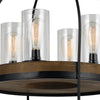 Two Tier Pendant Fixture with Round Wooden and Metal Frame Brown and Black By Casagear Home BM225621