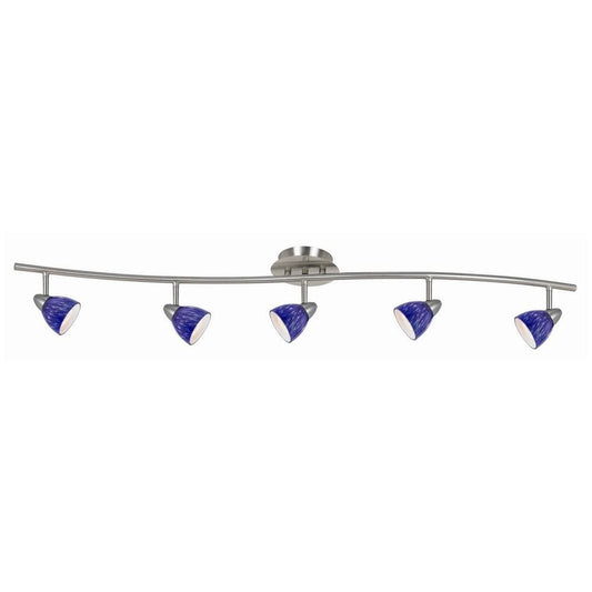 5 Light 120V Metal Track Light Fixture with Textured Shade, Silver and Blue By Casagear Home