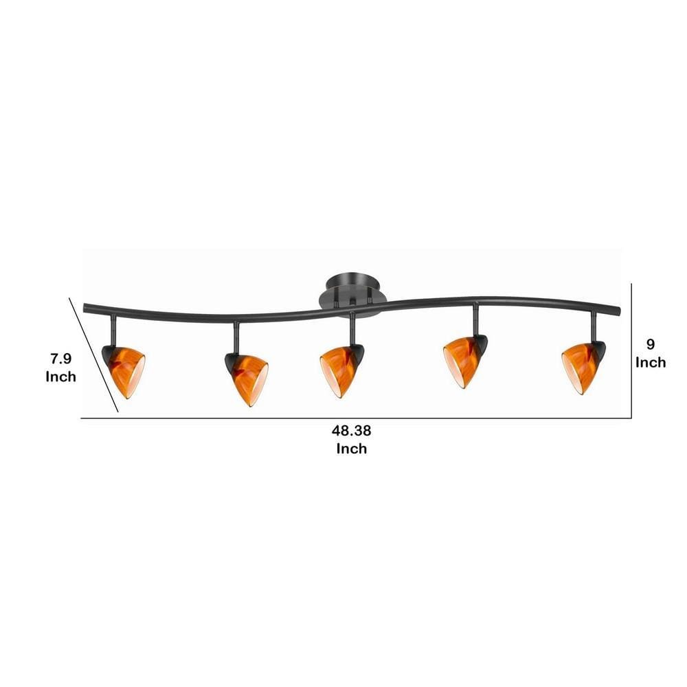 5 Light 120V Metal Track Light Fixture with Glass Shade Black and Orange By Casagear Home BM225644