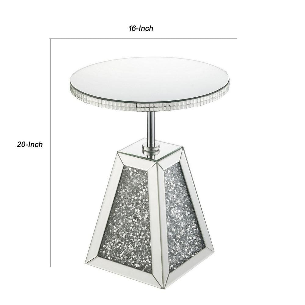 20 Round Mirrored Accent Table with Pedestal Base Silver By Casagear Home BM225705