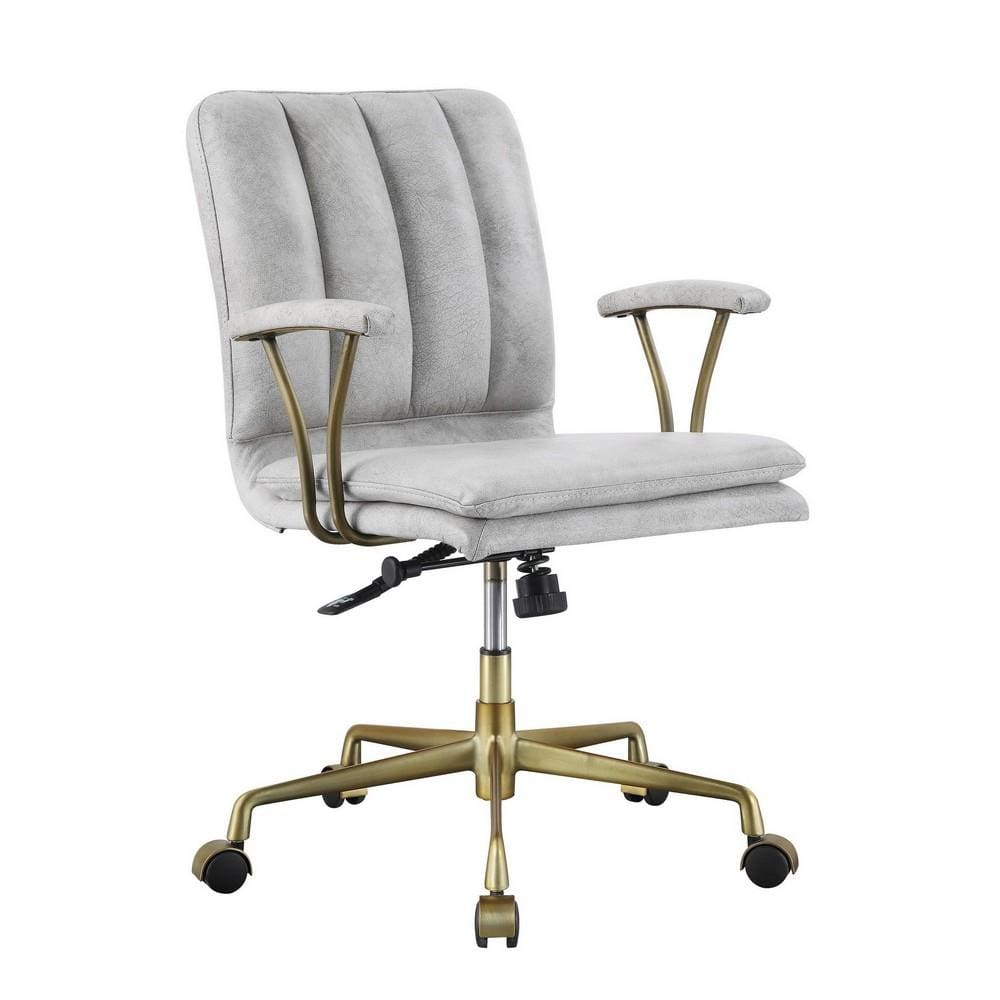 34" Adjustable Leatherette Swivel Office Chair, Gray & Gold By Casagear Home