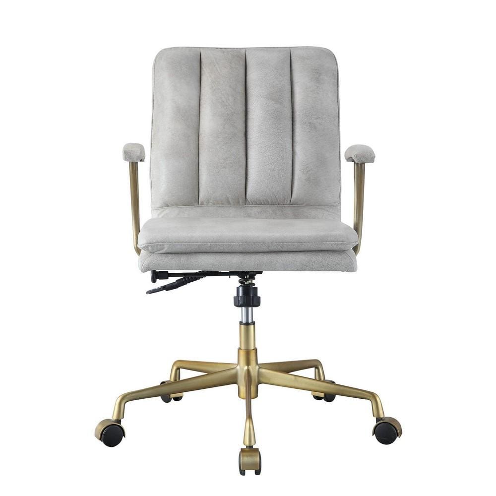 34 Adjustable Leatherette Swivel Office Chair Gray & Gold By Casagear Home BM225727