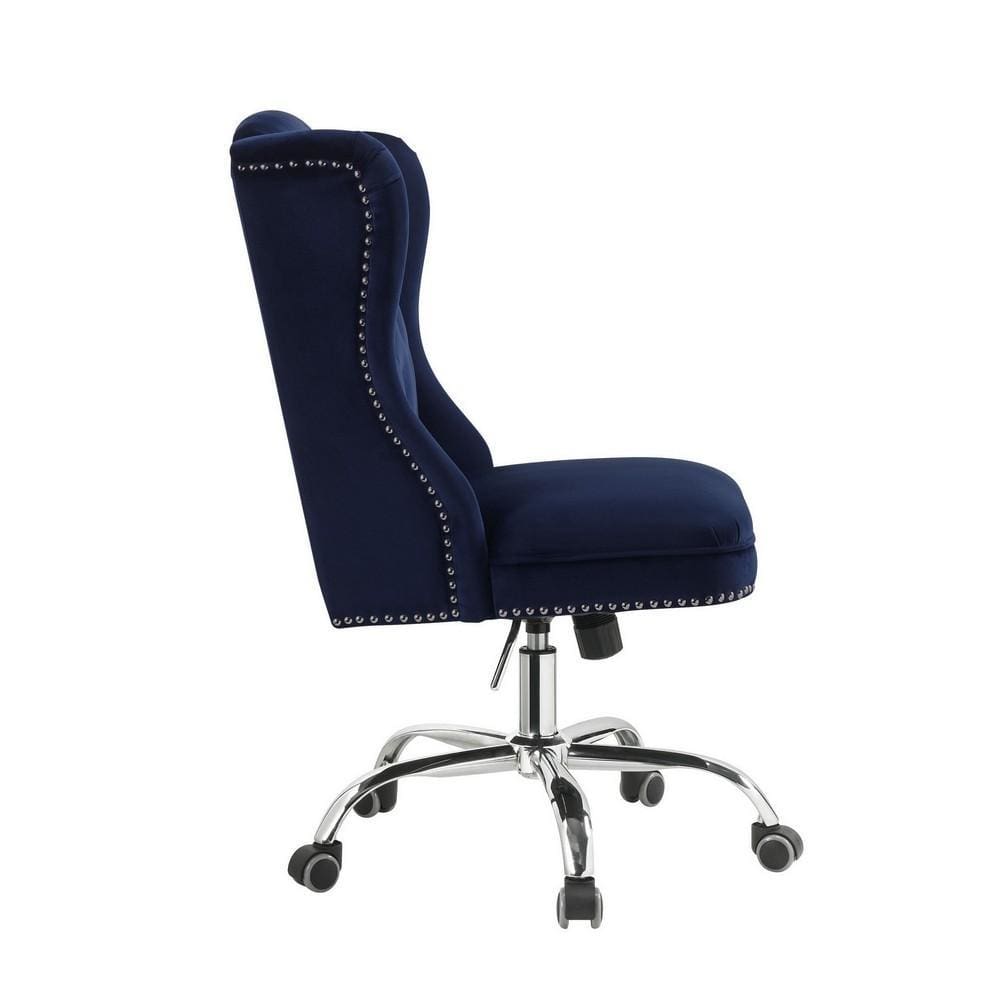 Velvet Upholstered Armless Swivel Tufted Office Chair Blue By Casagear Home BM225735