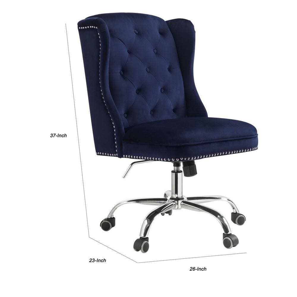 Velvet Upholstered Armless Swivel Tufted Office Chair Blue By Casagear Home BM225735