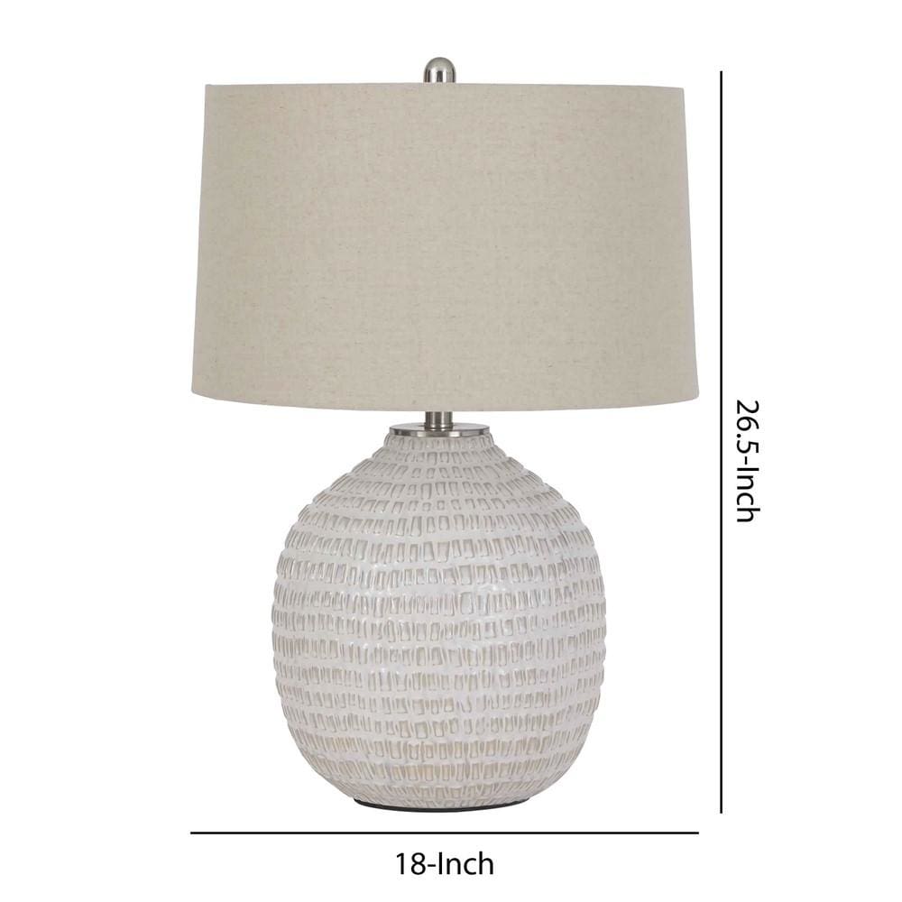 Textured Ceramic Frame Table Lamp with Fabric Shade Beige and White By Casagear Home BM226099