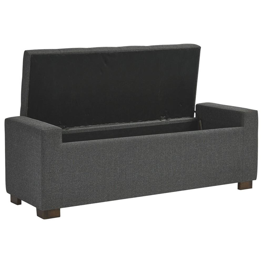 Fabric Tufted Seat Storage Bench with Block Feet Dark Gray By Casagear Home BM226141