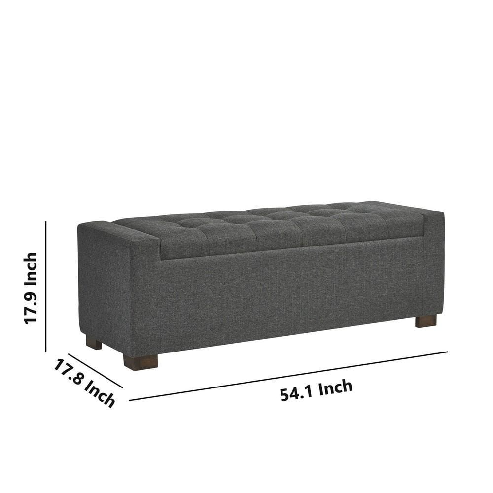 Fabric Tufted Seat Storage Bench with Block Feet Dark Gray By Casagear Home BM226141