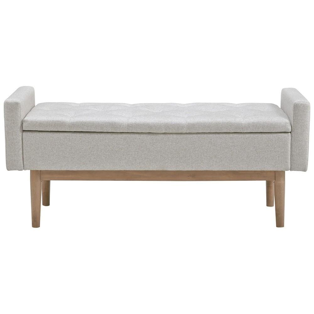 Tufted Fabric Storage Bench with Low Profile Elevated Arms Light Gray By Casagear Home BM226158