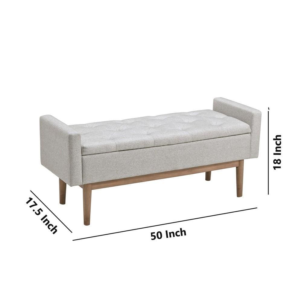 Tufted Fabric Storage Bench with Low Profile Elevated Arms Light Gray By Casagear Home BM226158