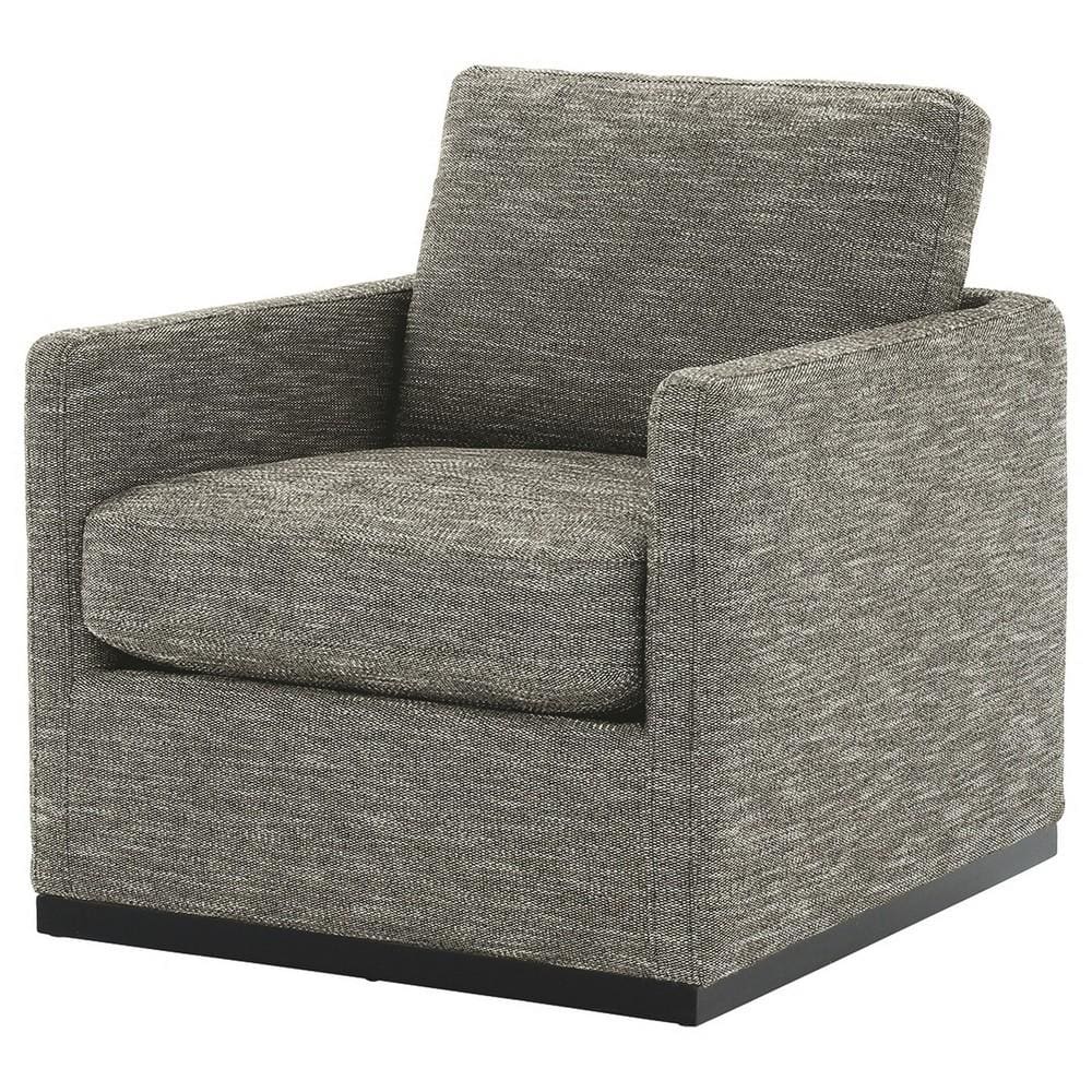 Swivel Fabric Upholstered Accent Chair with Track Arms and Trim Base, Gray By Casagear Home