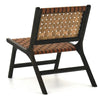 Wooden Frame Accent Chair with Leather Stripe Woven Pattern Brown By Casagear Home BM226167