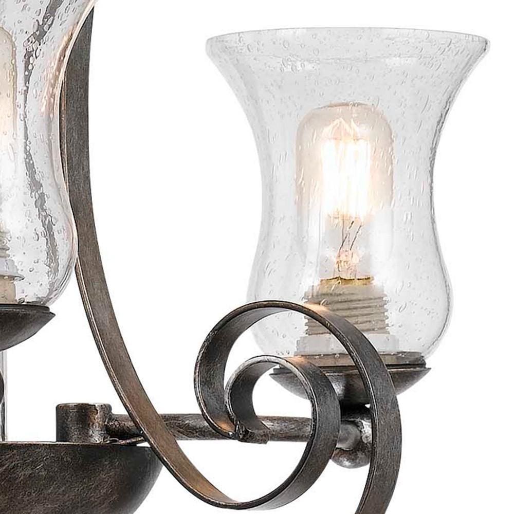 25 3 Bulb Chandelier with Scrolled Metal Frame,Gray & Clear By Casagear Home BM226298