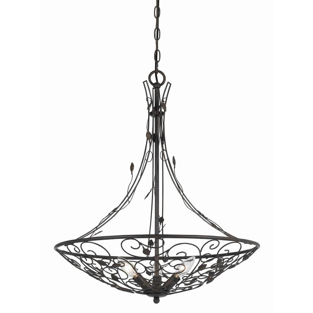 27" 3 Bulb Round Scrolled Metal Frame Chandelier,Dark Bronze By Casagear Home