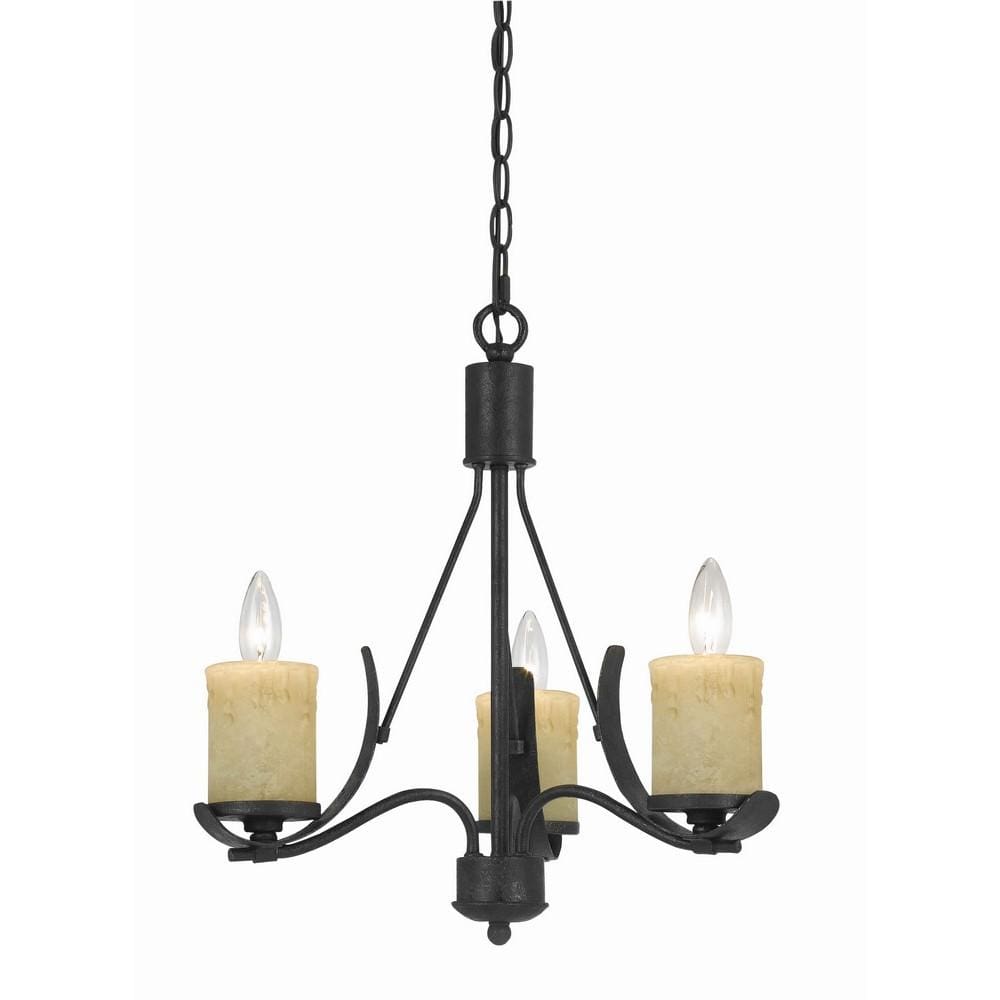 18" 3 Bulb Candelabra Metal Frame Chandelier, Black & Beige By Casagear Home