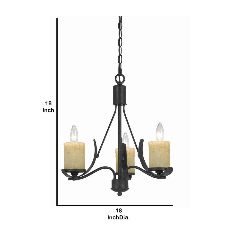 18 3 Bulb Candelabra Metal Frame Chandelier Black & Beige By Casagear Home BM226306