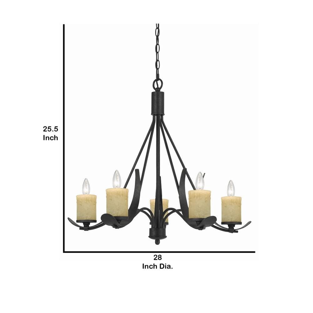 26 5 Bulb Candelabra Metal Frame Chandelier Black & Beige By Casagear Home BM226307