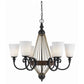 31 Inch 6 Bulb Chandelier, Wood Scrolled Metal Frame, Brown and Black By Casagear Home