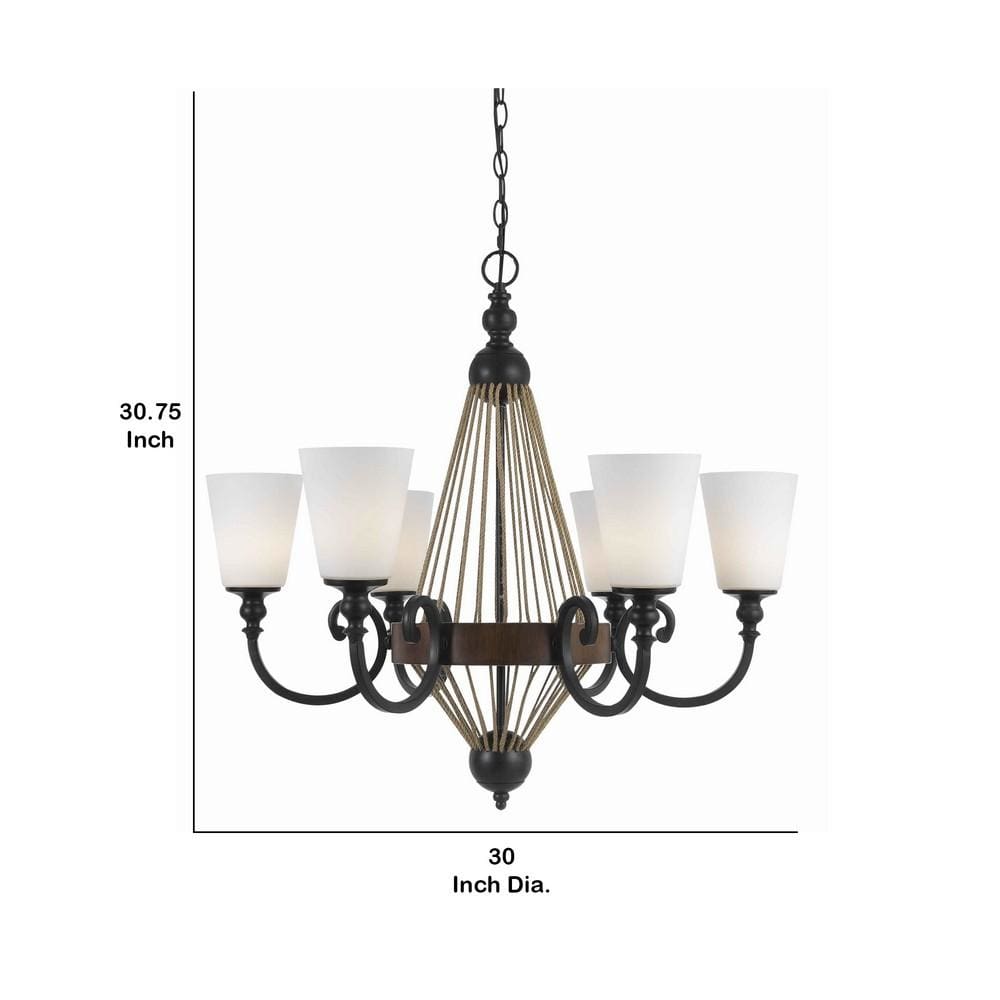 31 6 Bulb Scrolled Design Chandelier Brown & Black By Casagear Home BM226311