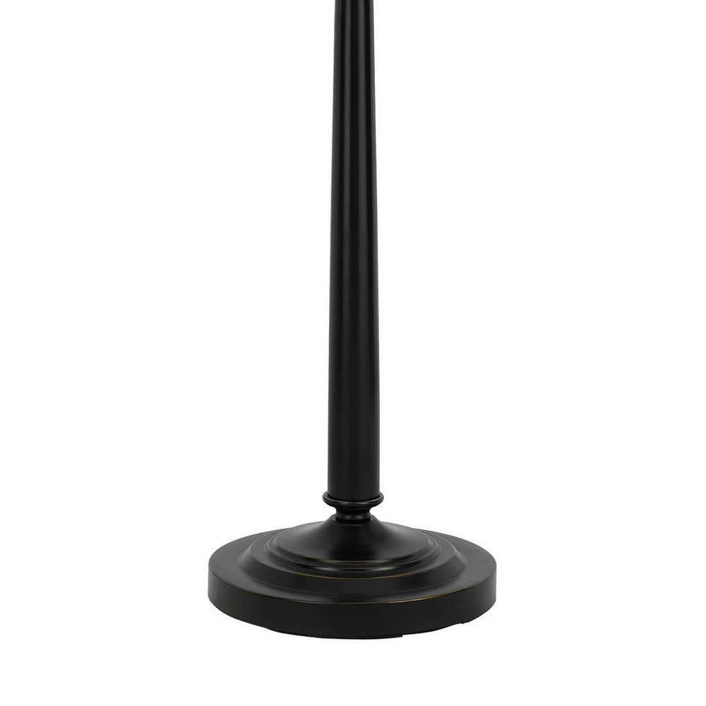 Tubular Metal Floor Lamp with Adjustable Height Mechanism Black and Beige By Casagear Home BM226328