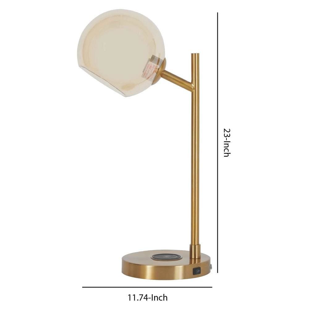 23 Round Glass Shade Desk Lamp with Wireless Charger Gold By Casagear Home BM226571