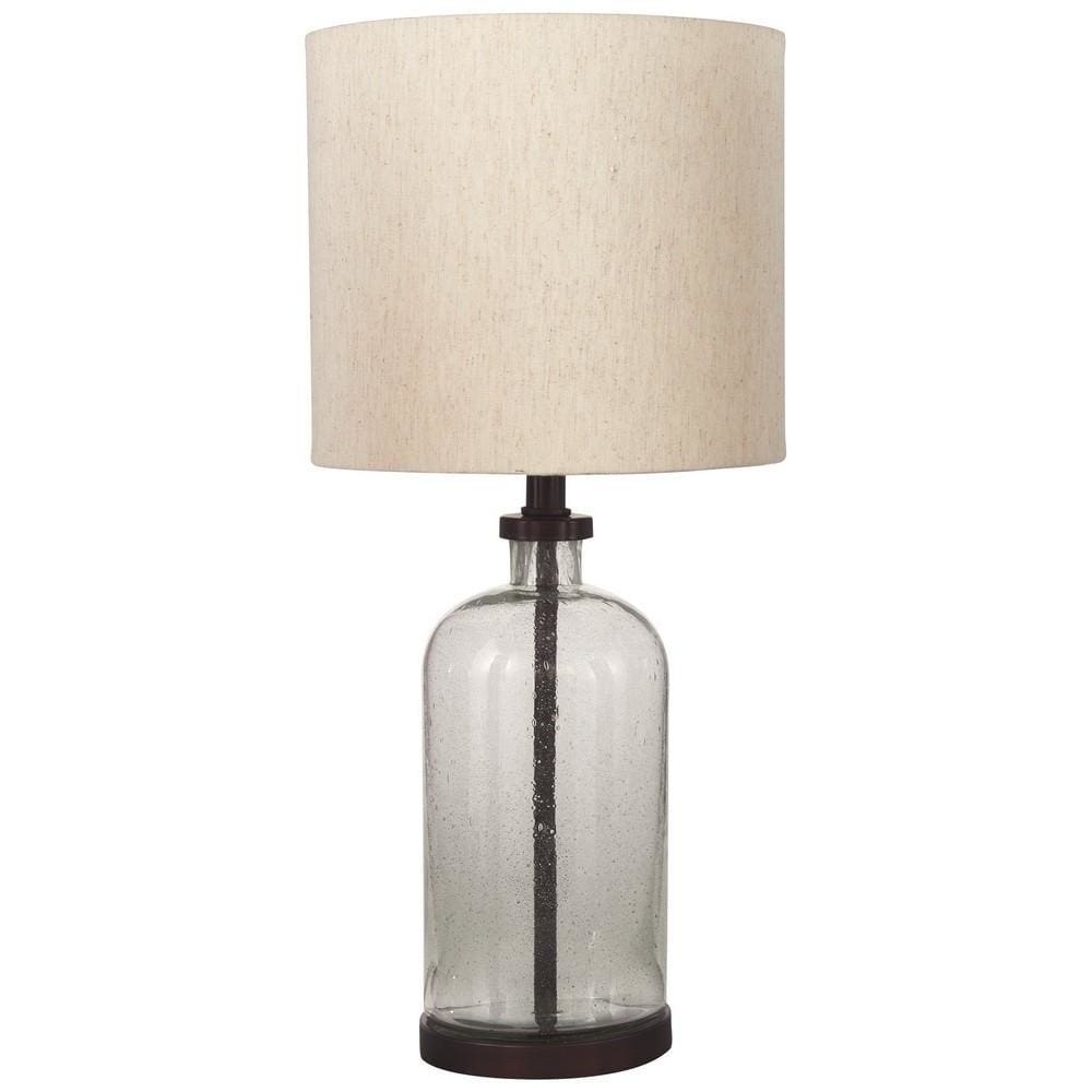 22" Cylindrical Seeded Glass Table Lamp, Beige & Clear By Casagear Home