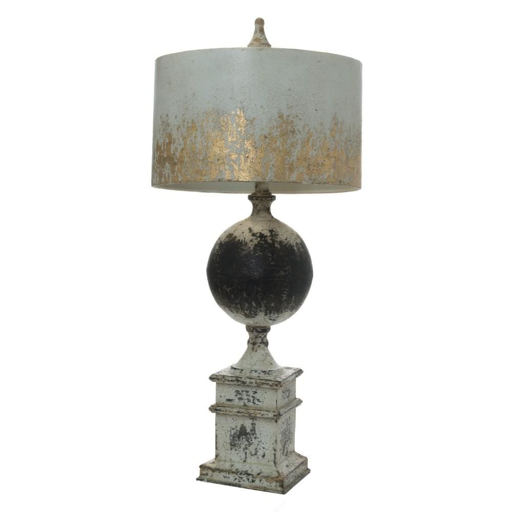 Vintage Metal Frame Table Lamp with Drum Shade, Antique White By Casagear Home