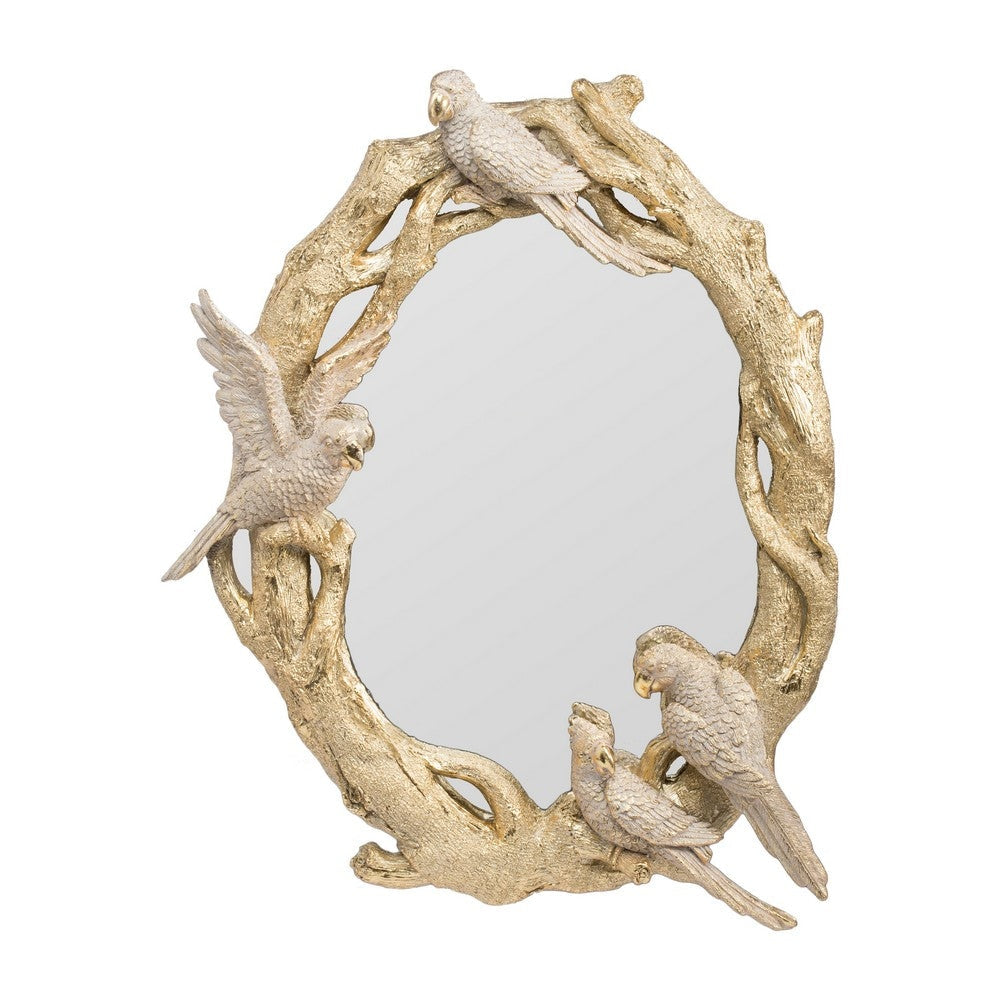 Polyresin Encased Mirror with Bird Accent, Gold By Casagear Home