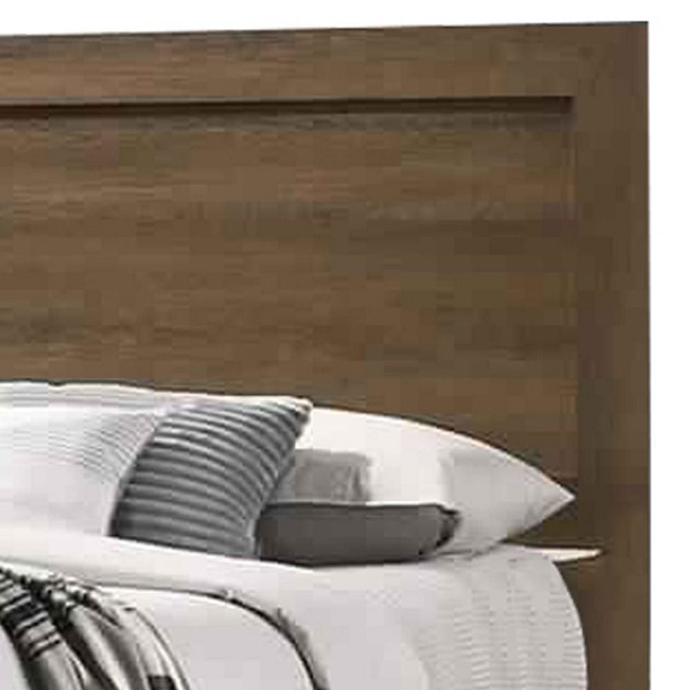 Wooden Queen Bed with Molded Trim Headboard and Chamfered Legs Brown By Casagear Home BM226858