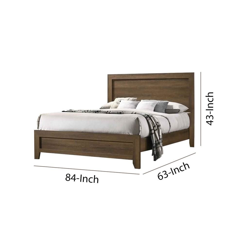 Wooden Queen Bed with Molded Trim Headboard and Chamfered Legs Brown By Casagear Home BM226858