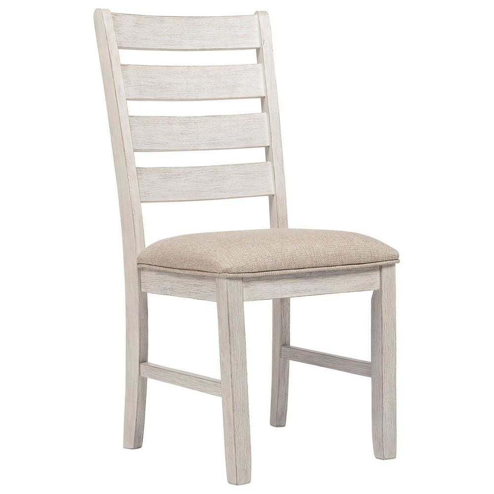 Fabric Dining Side Chair with Ladder Back, Set of 2, White and Brown By Casagear Home