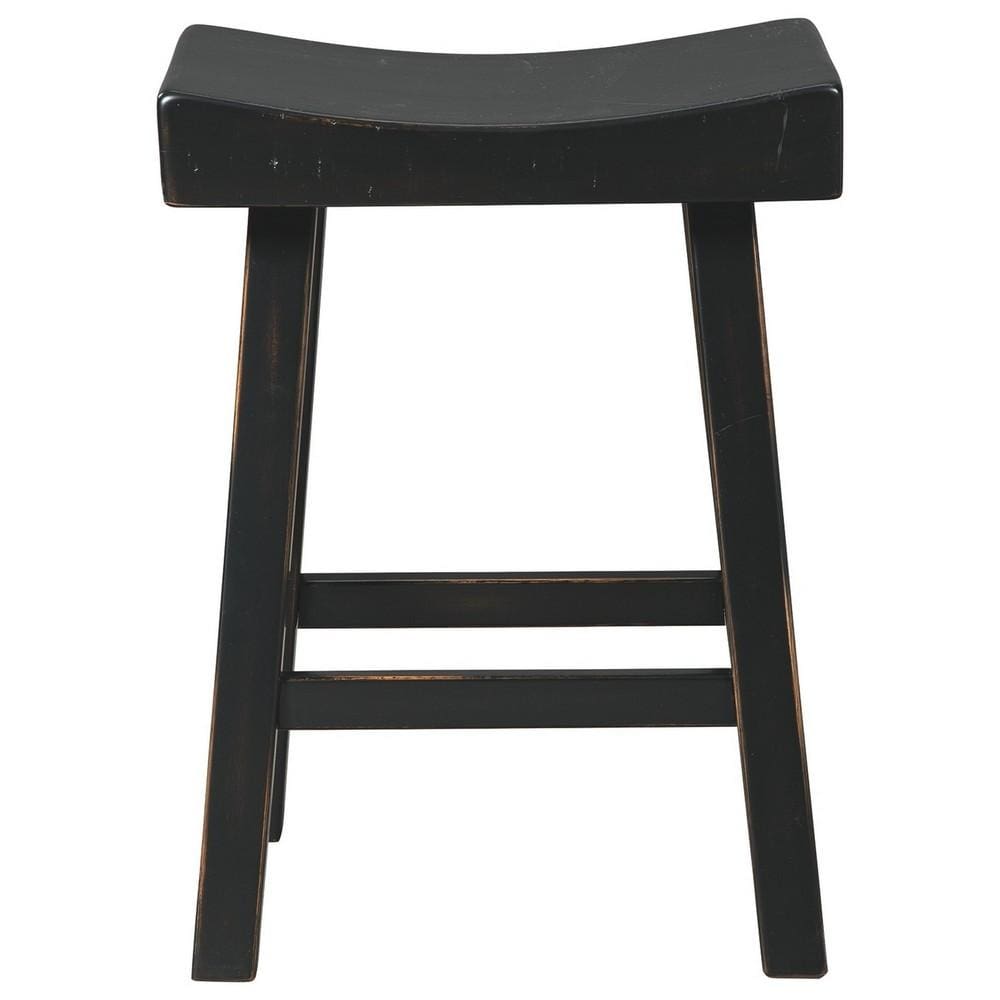 25 Inch Wooden Saddle Stool with Angular Legs Set of 2 Black By Casagear Home BM227039