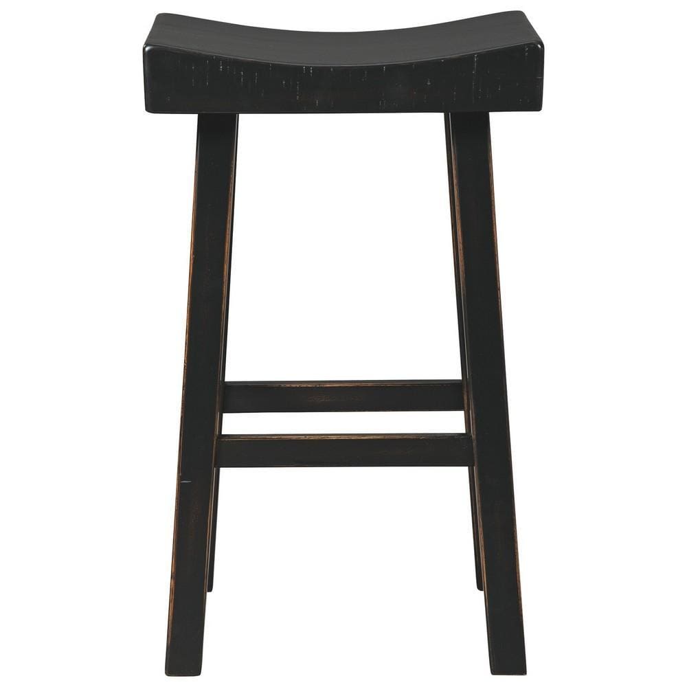 31 Inch Wooden Saddle Stool with Angular Legs Set of 2 Black By Casagear Home BM227040