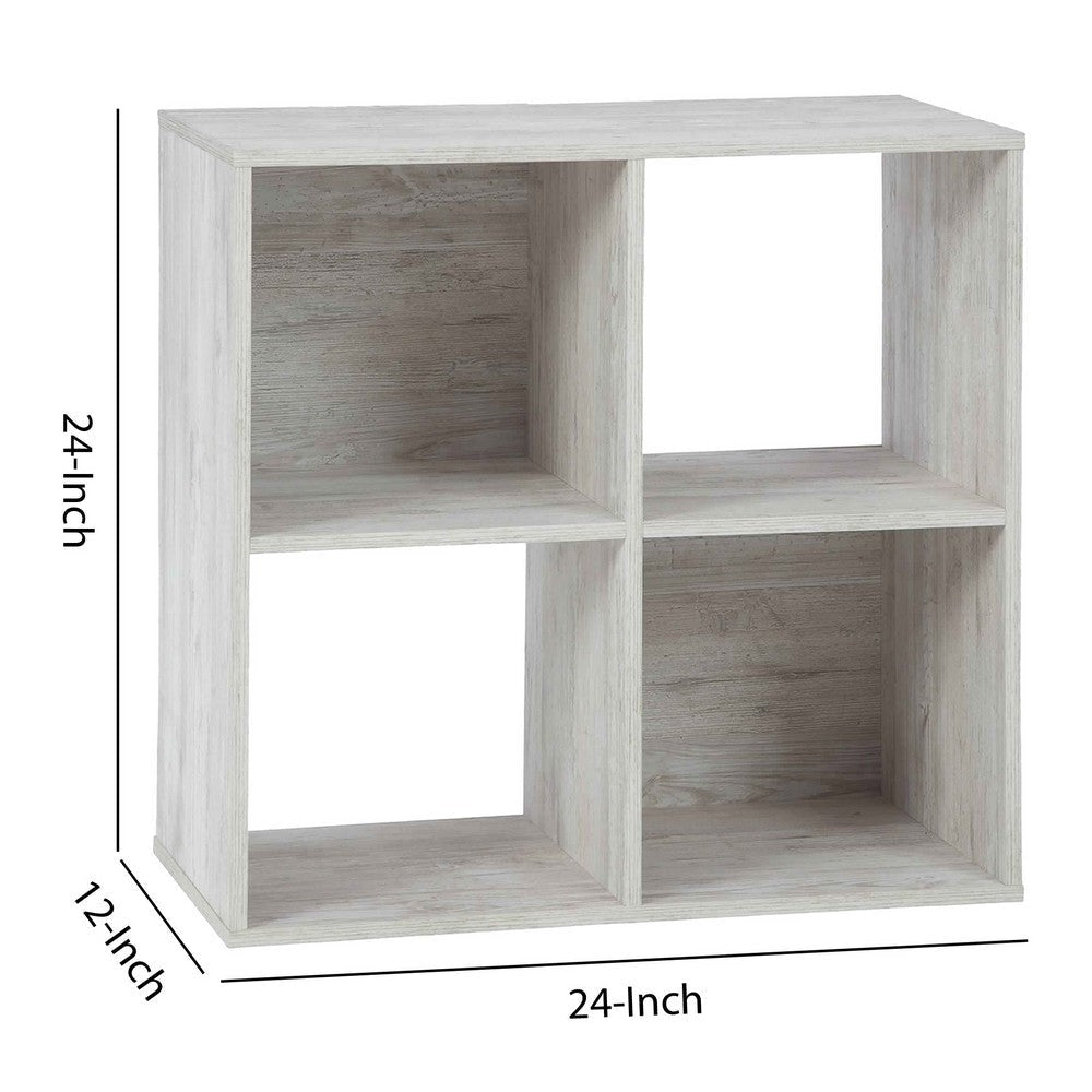 4 Cube Wooden Organizer with Grain Details Washed White By Casagear Home BM227055