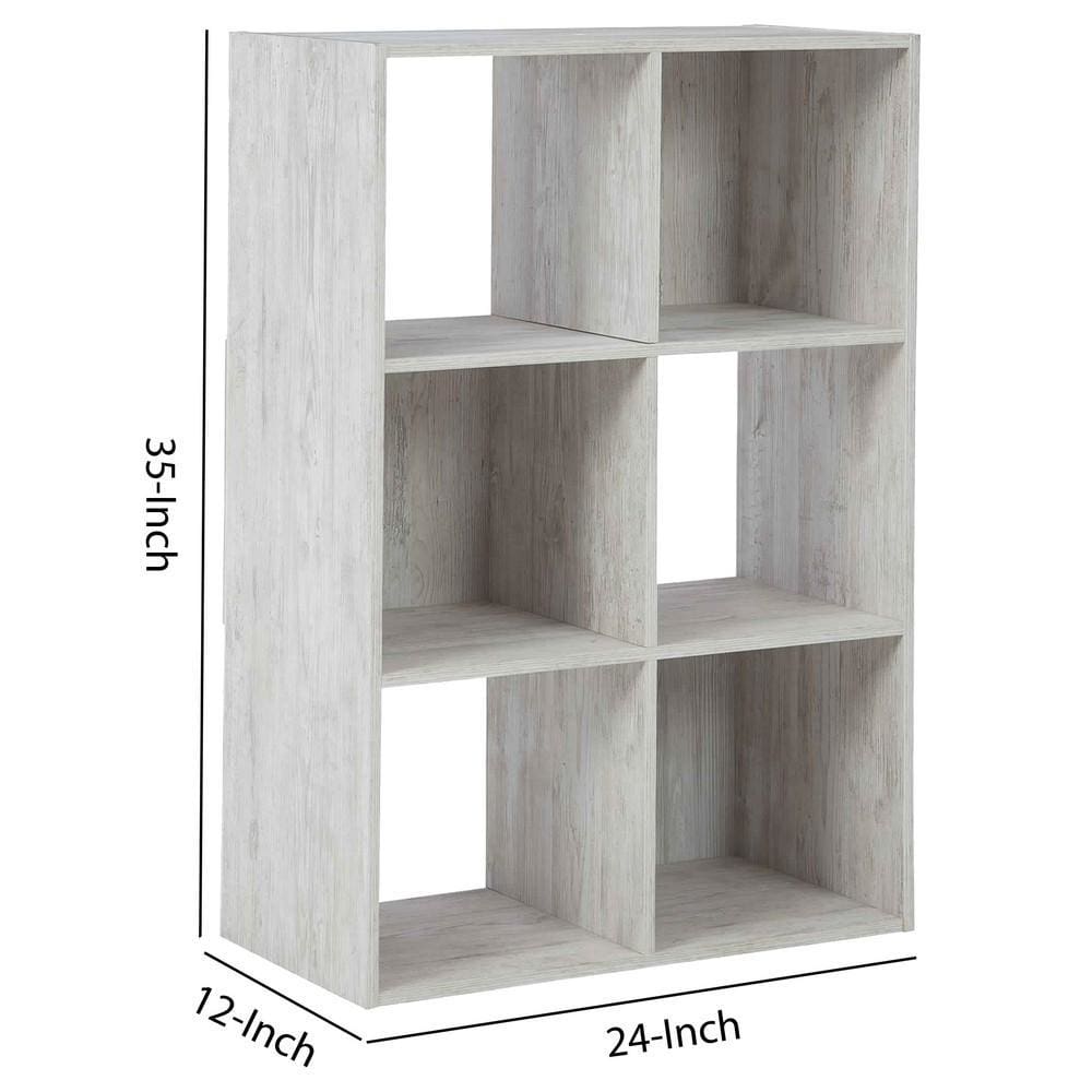 6 Cube Wooden Organizer with Grain Details Washed White By Casagear Home BM227057