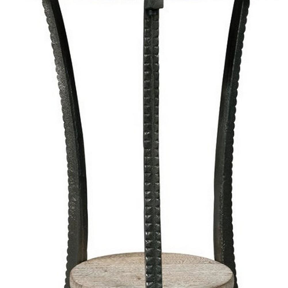 Round Wooden Top Accent Table with Flared Metal Legs Brown and Gray By Casagear Home BM227089