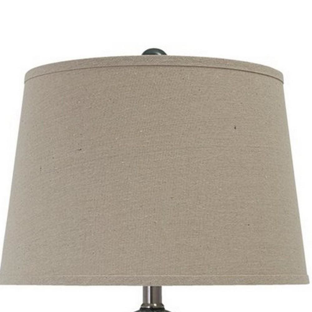 150 Watt Ceramic Body Table Lamp with Tapered Fabric Shade Green and Beige By Casagear Home BM227185