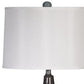 Pot Bellied Ceramic Table Lamp with Brushed Details,Set of 2,Gray and White By Casagear Home BM227189