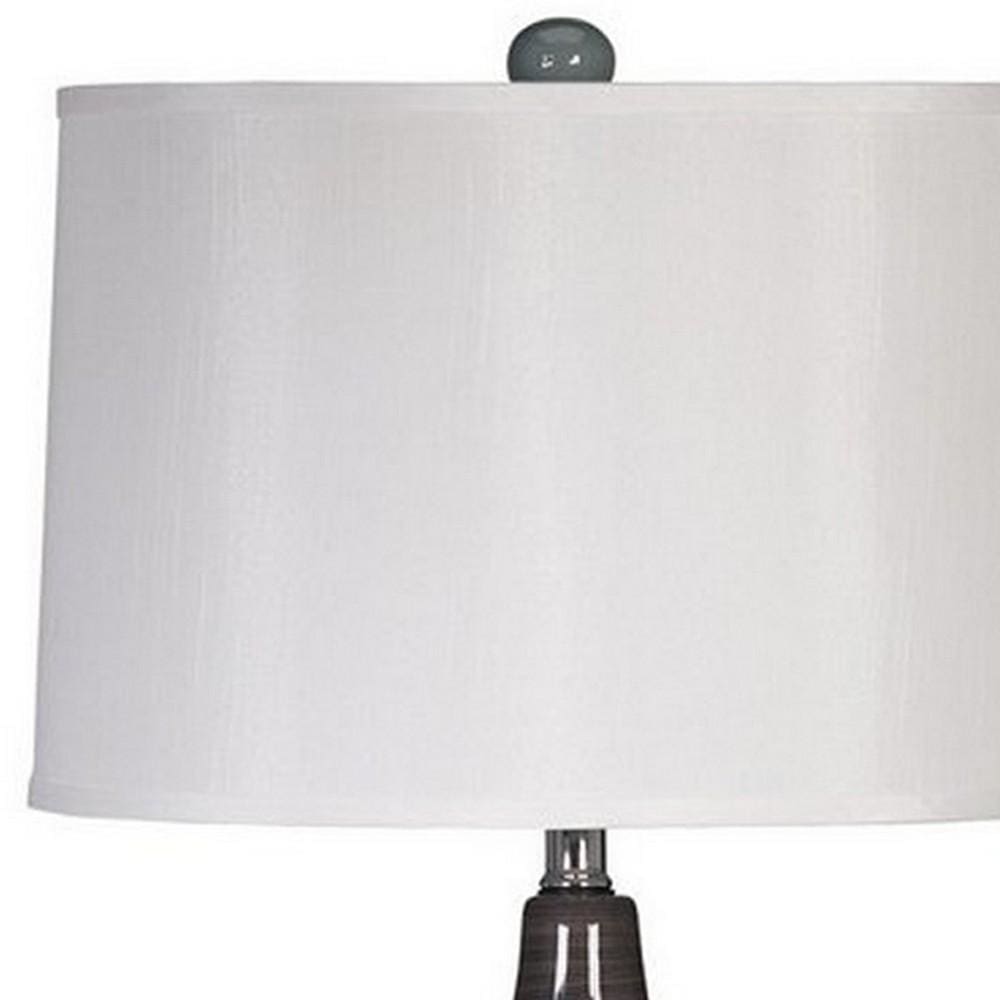 Pot Bellied Ceramic Table Lamp with Brushed Details,Set of 2,Gray and White By Casagear Home BM227189