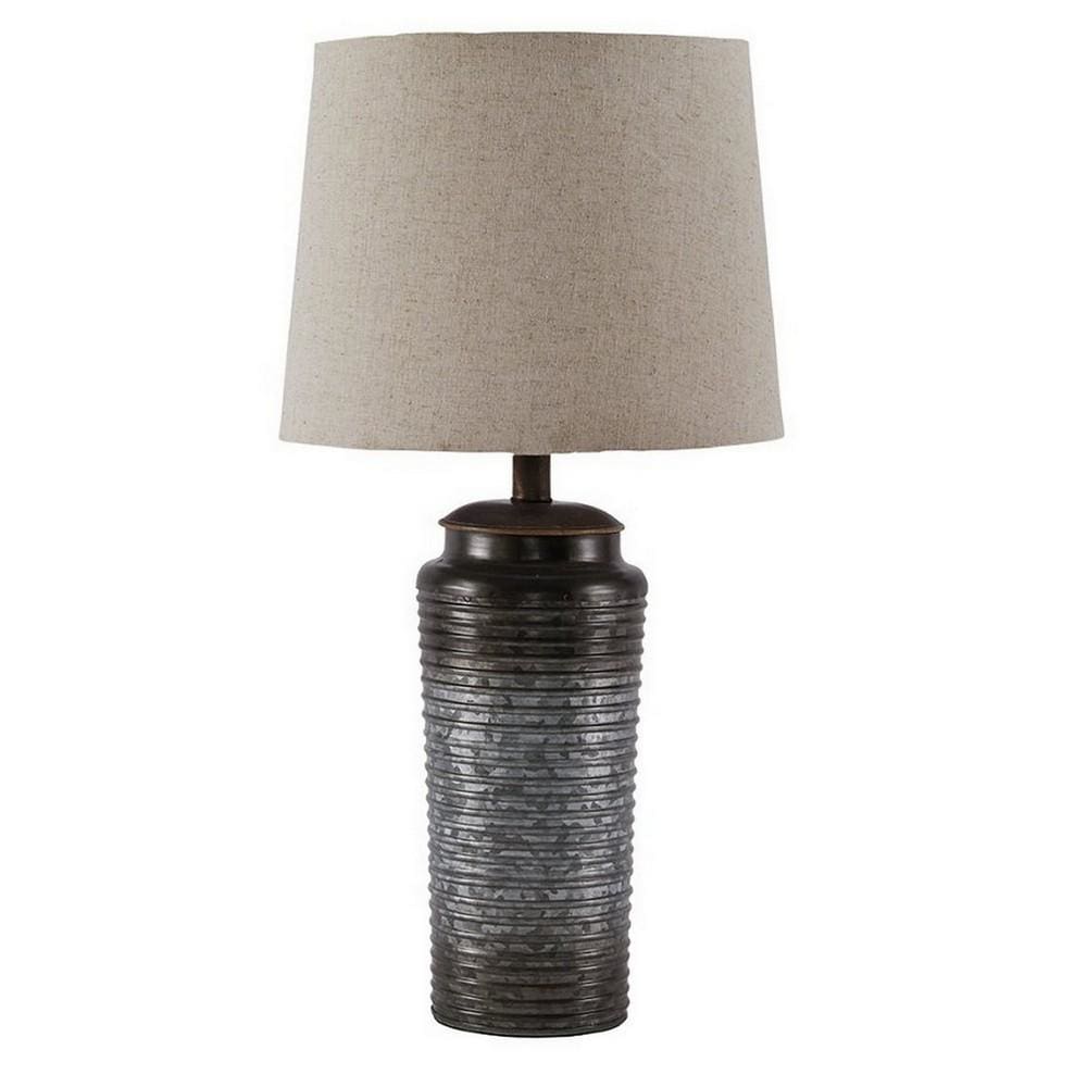 Ribbed Design Metal Body Table Lamp with Tapered Fabric Shade,Set of 2,Gray By Casagear Home BM227191