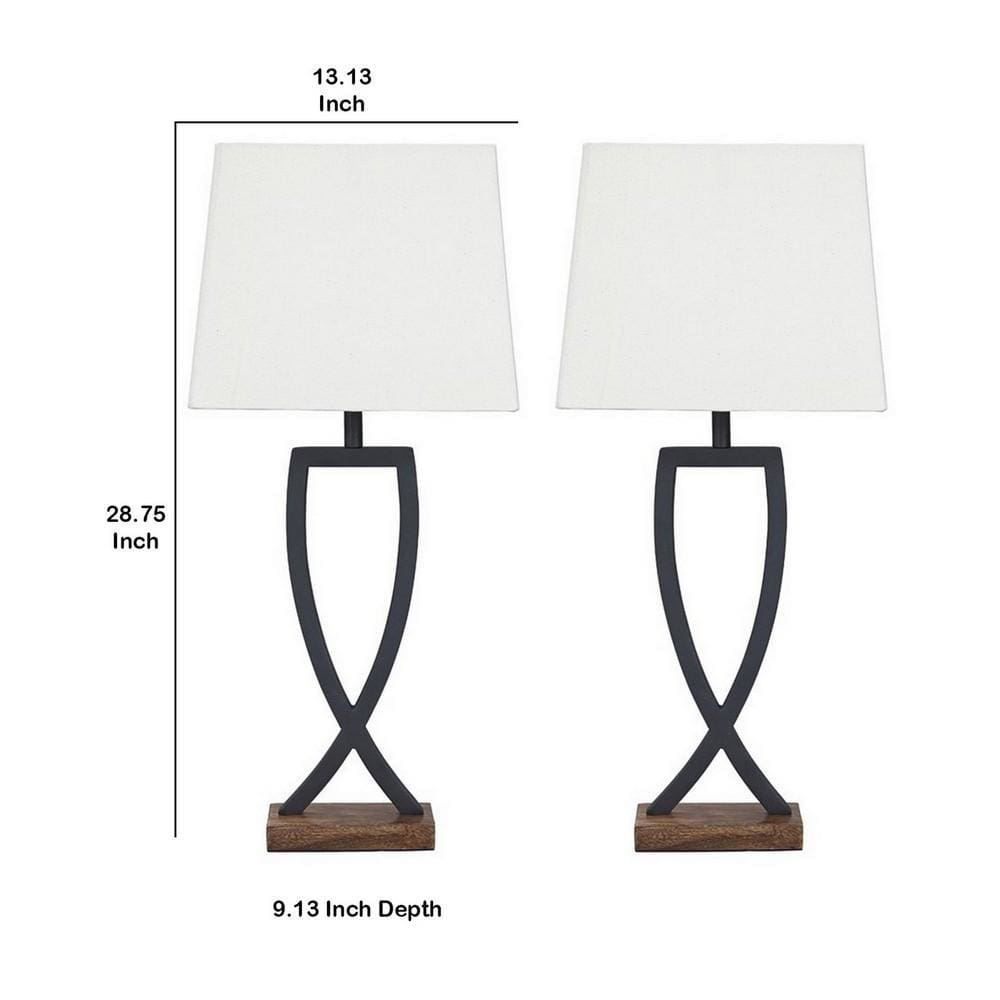 Criss Cross Metal Table Lamp with Fabric Shade Set of 2 Gray and White By Casagear Home BM227192