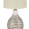 Pot Bellied Metal Table Lamp with Textured Golden Embellishment White By Casagear Home BM227194