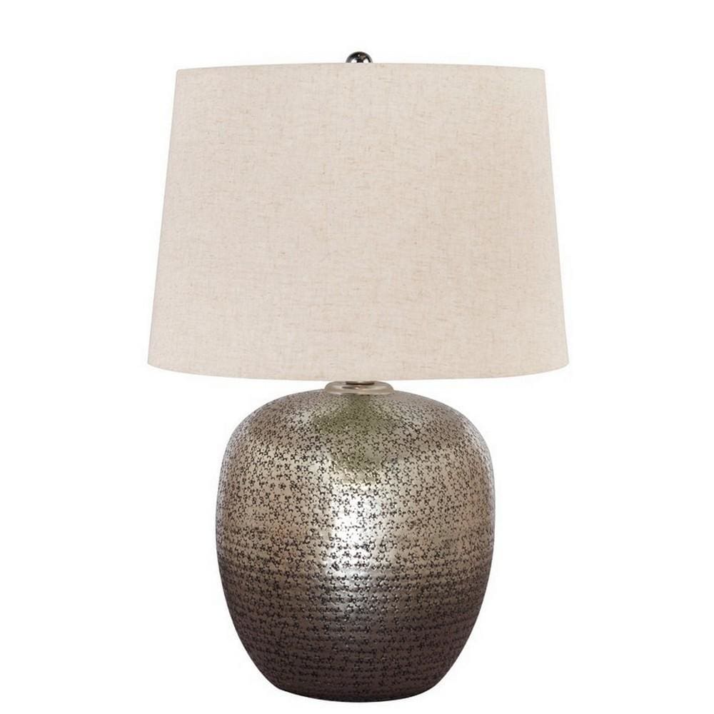 Bellied metal Body Table Lamp with Splotched Details, Brass and Cream By Casagear Home