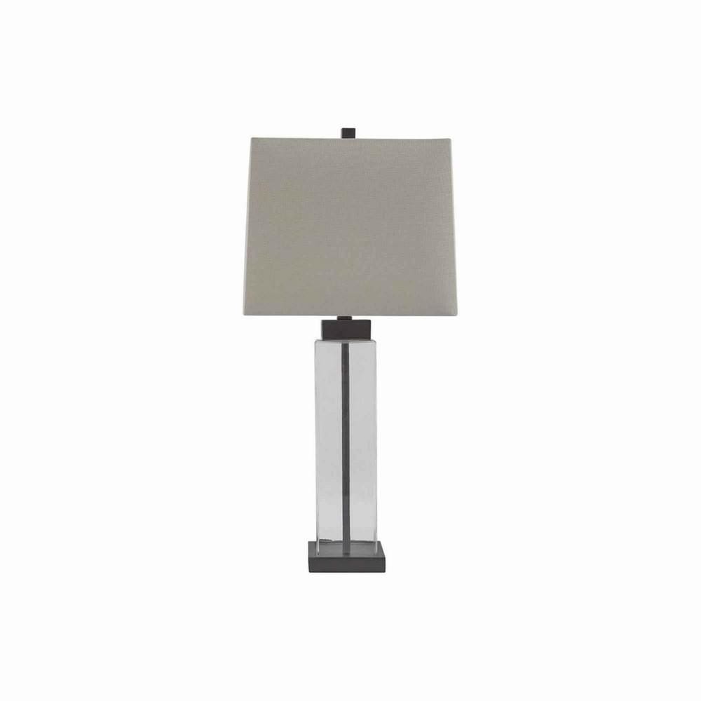 Glass and Metal Base Table Lamp with Square Shade Set of 2 Clear and Gray By Casagear Home BM227213