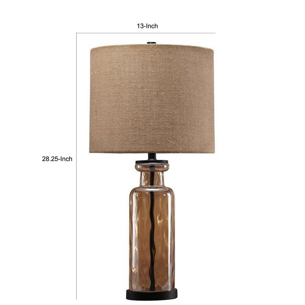 Glass Table Lamp with Fabric Drum Shade Gold and Beige By Casagear Home BM227214